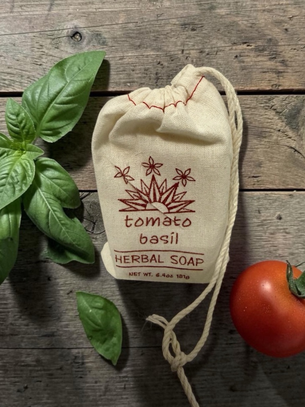 Tomato Basil Herbal Soap w/Drawstring Pouch 6.4 oz